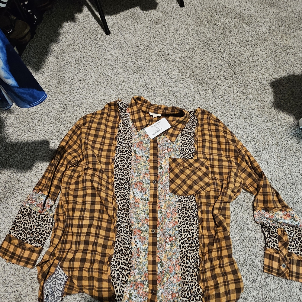 ODDY Checkered and Floral Button-Up Shirt